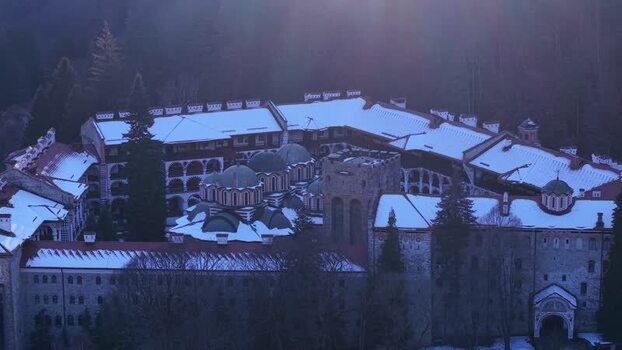 Aerial view of Rila Monastery in Rilski manastir Bulgaria.