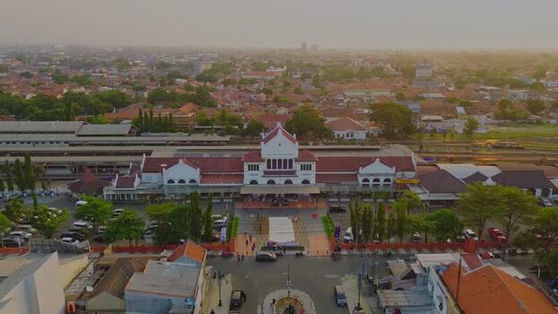 Aerial view of Stasiun Kejaksan in Cirebon Indonesia. Aerial view of Stasiun Kejaksan in Cirebon Indonesia.