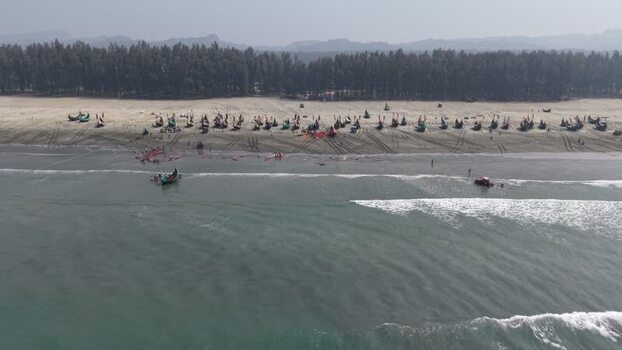 Aerial view of fishing boats on the beach in Cox s Bazar Bangladesh. Aerial view of fishing boats on the beach in Cox s Bazar Bangladesh.