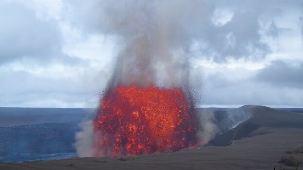 View of lava fountain erupting from Halemaumau Crater United States.