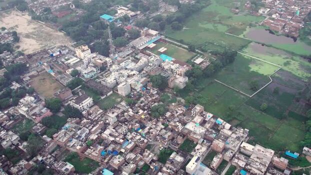 Aerial view of solar scheme in urban Lucknow India.