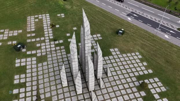 Aerial view of monument with stone blocks Portugal.