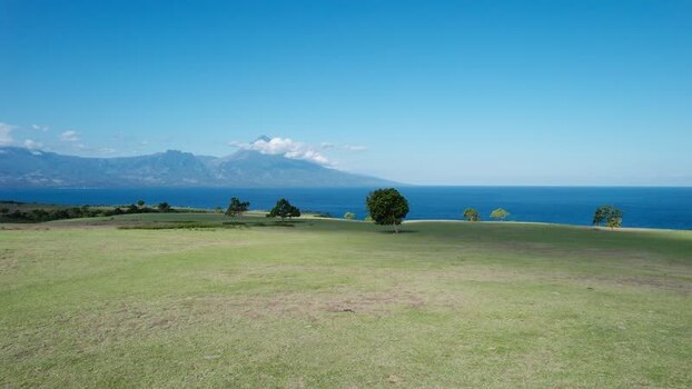 Aerial view of Mausui Savanna and the sea Indonesia.
