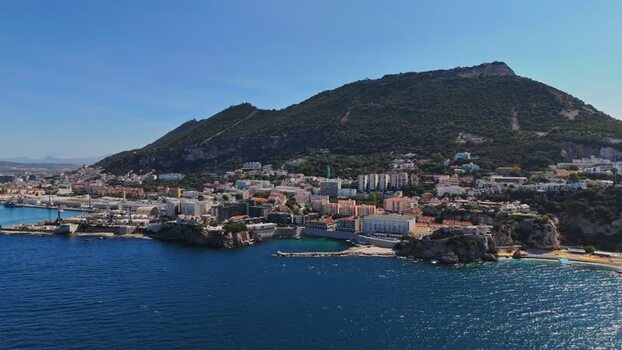 Aerial view of Rosia Bay and the Rock of Gibraltar Gibraltar.