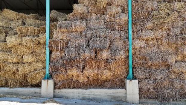 Aerial view of hay bales in a farm storage area Serbia. Aerial view of hay bales in a farm storage area Serbia.