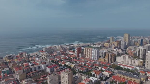 Aerial view of coastal city of Povoa de Varzim Portugal.