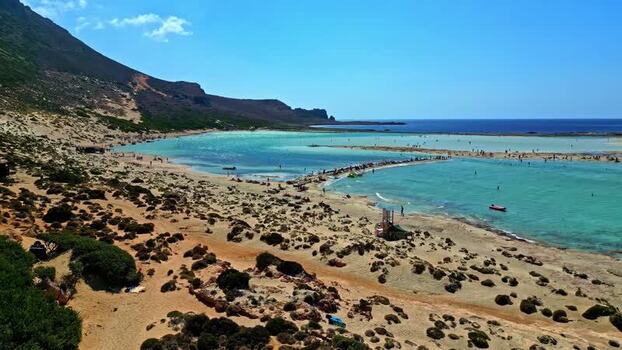 Aerial view of Balos Lagoon in Crete Greece.