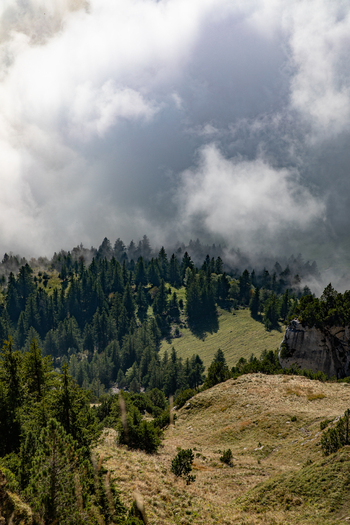 Aerial view of the Swiss Alps featuring dense pine forests rocky slopes and low hanging clouds over the mountainous landscape in Airolo Ticino Switzerland. Aerial view of the Swiss Alps featuring dense pine forests rocky slopes and low hanging clouds over the mountainous landscape in Airolo Ticino Switzerland.