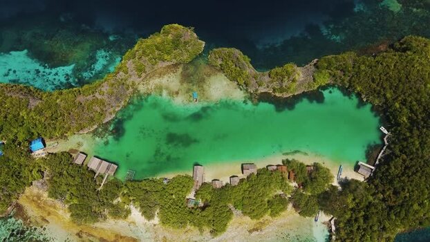 Aerial view of Rufas Home Stay in Waisai Indonesia.