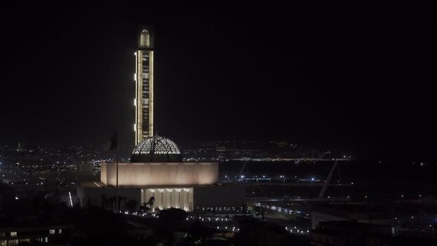 Aerial view of Great Mosque of Algiers at night Algeria.