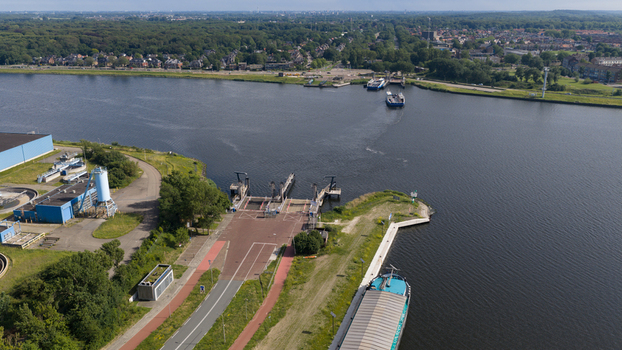 Velsen Noord Netherlands 20 June 2026 Aerial view of Velsen North Electric Ferry. Velsen Noord Netherlands 20 June 2026 Aerial view of Velsen North Electric Ferry.
