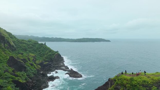 Aerial view of Bukit Pengilon cliffs and ocean Indonesia.