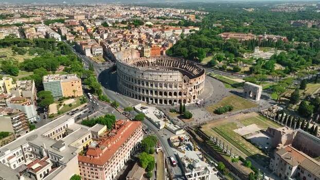 Aerial view of the Colosseum and Arch of Constantine Italy. Aerial view of the Colosseum and Arch of Constantine Italy.