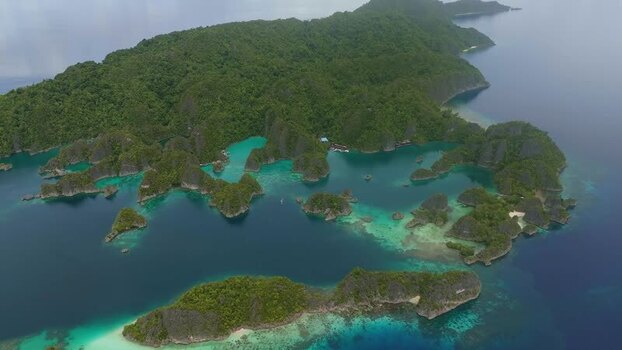 Aerial view of Piaynemo karst islands Indonesia.