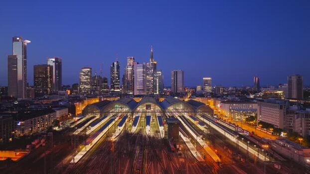 Aerial view of Hauptbahnhof and the city skyline Germany.