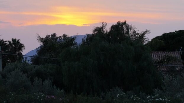 Aerial view of sunset over Terrasini Italy.