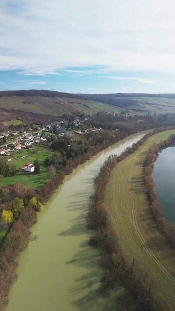 Aerial view of a river flowing France.
