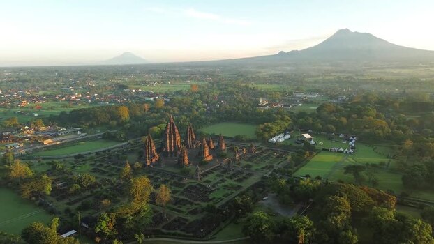 Aerial view of Prambanan Temple and Mount Merapi Indonesia. Aerial view of Prambanan Temple and Mount Merapi Indonesia.