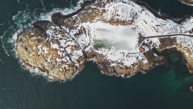 Aerial view of Henningsv&aelig;r Football Stadium Norway.