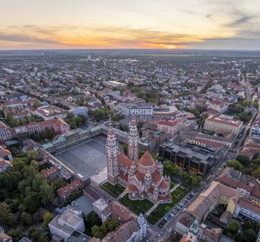 Aerial view of Szeged Cathedral surrounded by historic rooftops and urban architecture Szeged Hungary. Aerial view of Szeged Cathedral surrounded by historic rooftops and urban architecture Szeged Hungary.