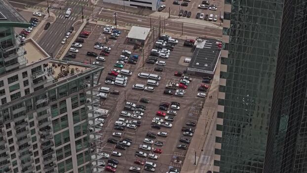 Aerial view of parking lot in downtown Denver United States.