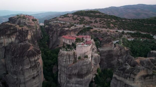 Aerial view of Meteora monasteries in Trikala Greece. Aerial view of Meteora monasteries in Trikala Greece.