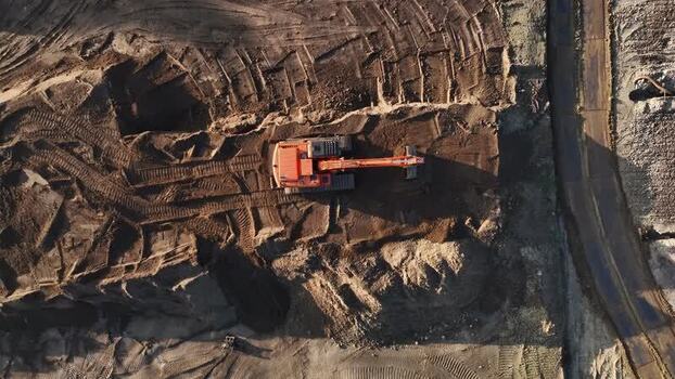 Aerial view of excavator on construction site Netherlands.