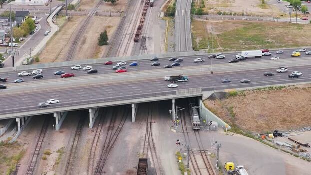 Aerial view of highway overpass in Denver United States.