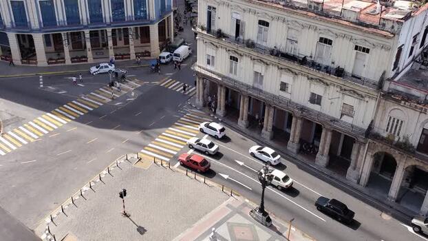 Aerial view of Paseo del Prado intersection in Havana Cuba.