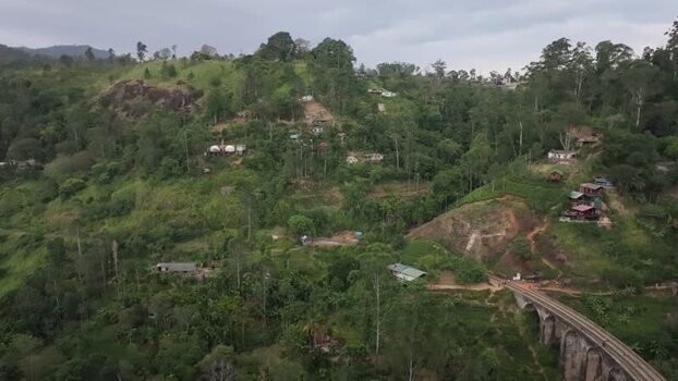 Aerial view of Nine Arches Bridge in Ambagollapathana Sri Lanka.