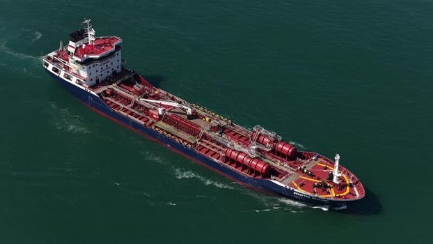 Aerial view of a tanker in the ocean Portugal.