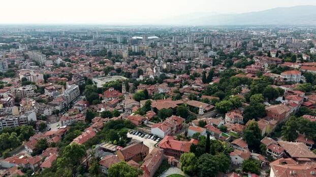Aerial view of the historic city of Plovdiv Bulgaria.