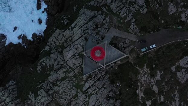 Aerial view of Faro de Punta Nariga lighthouse in Malpica Spain.