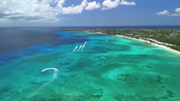 Aerial view of Grand Cayman coastline Cayman Islands. Aerial view of Grand Cayman coastline Cayman Islands.