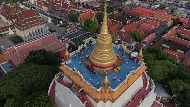 Aerial view of Wat Saket temple and the Golden Mount Thailand.