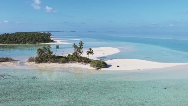 Aerial view of a tropical island with palm trees Maldives.