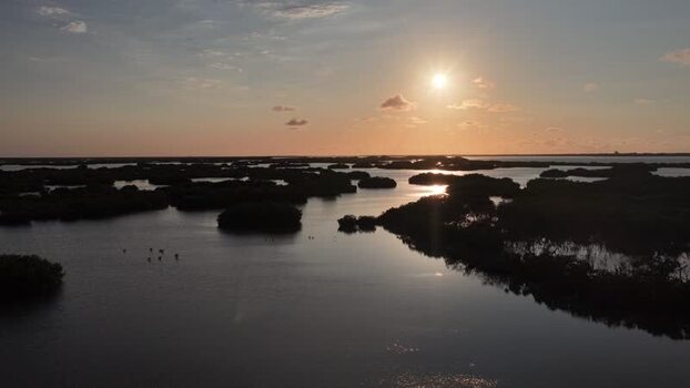 Aerial view of Yucalpeten lagoon at sunset Mexico. Aerial view of Yucalpeten lagoon at sunset Mexico.