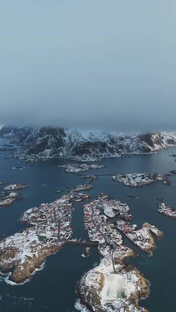 Aerial view of Henningsv&aelig;r Football Stadium Norway.