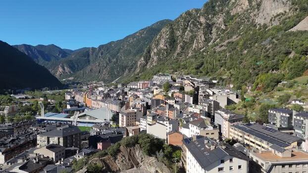 Aerial view of Andorra la Vella in a mountain valley Andorra.