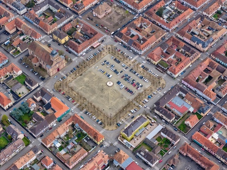 Aerial view of the octagonal grid pattern of streets and buildings surrounding Place d Armes showcasing the architectural brilliance Neuf Brisach Grand Est France.