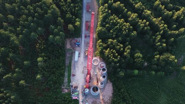 Aerial view of wind turbine construction site in Germany. Aerial view of wind turbine construction site in Germany.