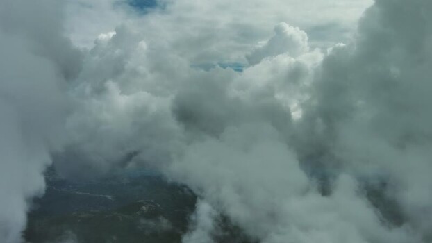 Aerial view of clouds over the landscape of Montenegro.