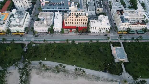 Aerial view of Miami Beach hotels and coastline United States. Aerial view of Miami Beach hotels and coastline United States.
