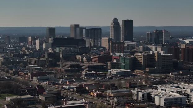 Aerial view of the downtown skyline in Louisville United States. Aerial view of the downtown skyline in Louisville United States.