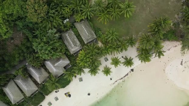 Aerial view of tropical bungalows and palm trees Cook Islands. Aerial view of tropical bungalows and palm trees Cook Islands.