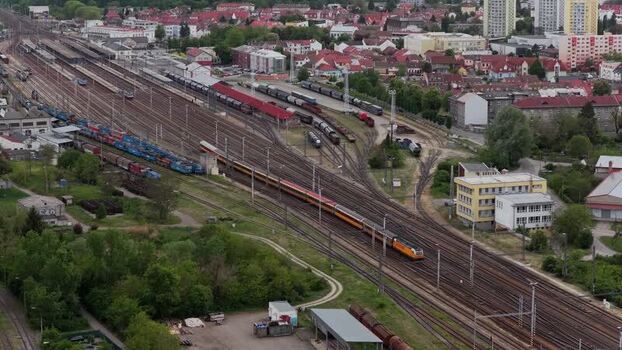 Aerial view of the railway station in Breclav Czechia. Aerial view of the railway station in Breclav Czechia.