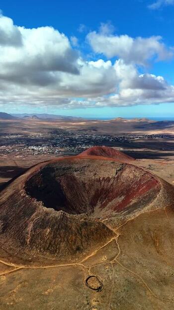 Aerial view of Calderon Hondo volcanic crater in Las Palmas Spain. Aerial view of Calderon Hondo volcanic crater in Las Palmas Spain.