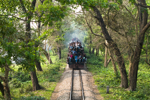 Dhaka Bangladesh 27 March 2026 Aerial view of a train overflowing with people cutting through the lush green forest a stark contrast between nature and human congestion. Dhaka Bangladesh 27 March 2026 Aerial view of a train overflowing with people cutting through the lush green forest a stark contrast between nature and human congestion.