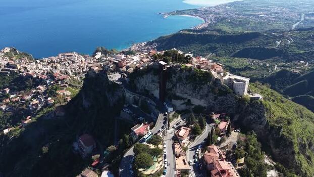 Aerial view of the hilltop village of Castelmola in Sicily Italy. Aerial view of the hilltop village of Castelmola in Sicily Italy.