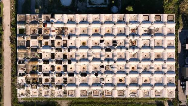 Aerial view of industrial building roof in Ancona Italy.